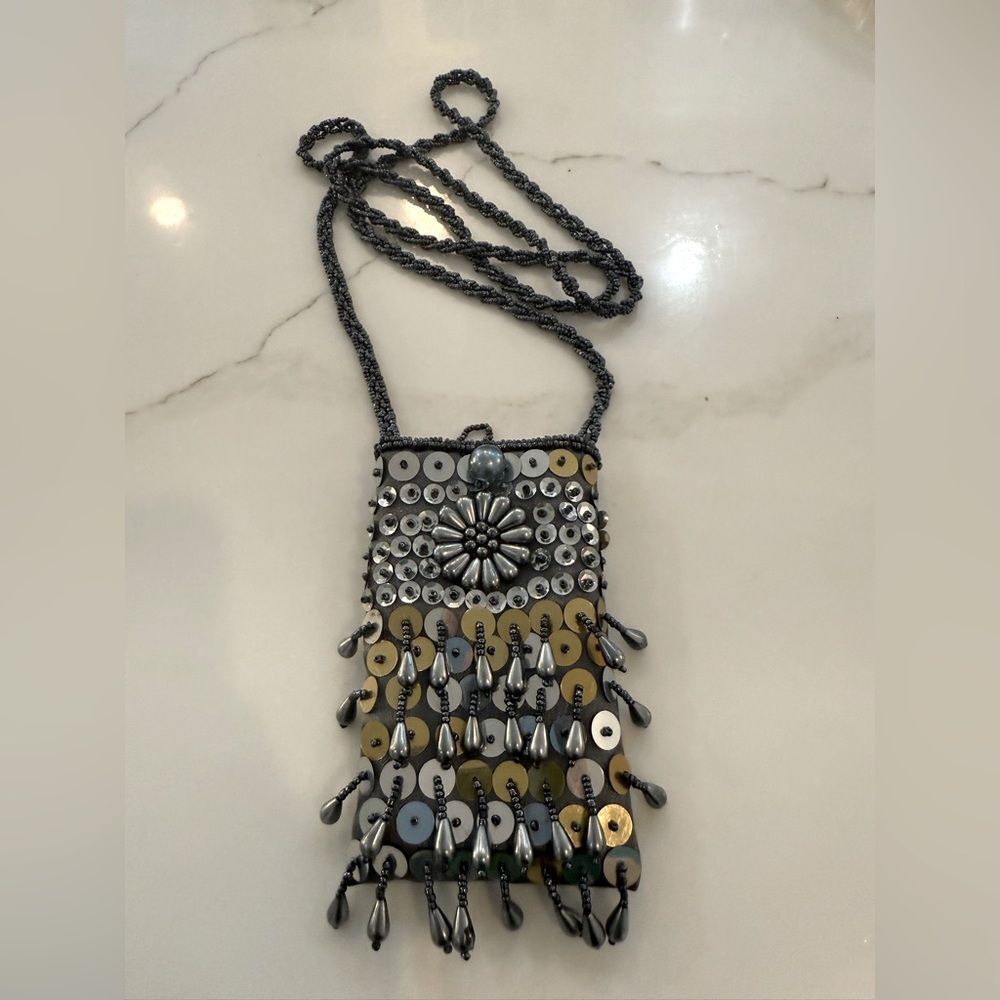 Small Beaded Crossbody Bag with Floral Design